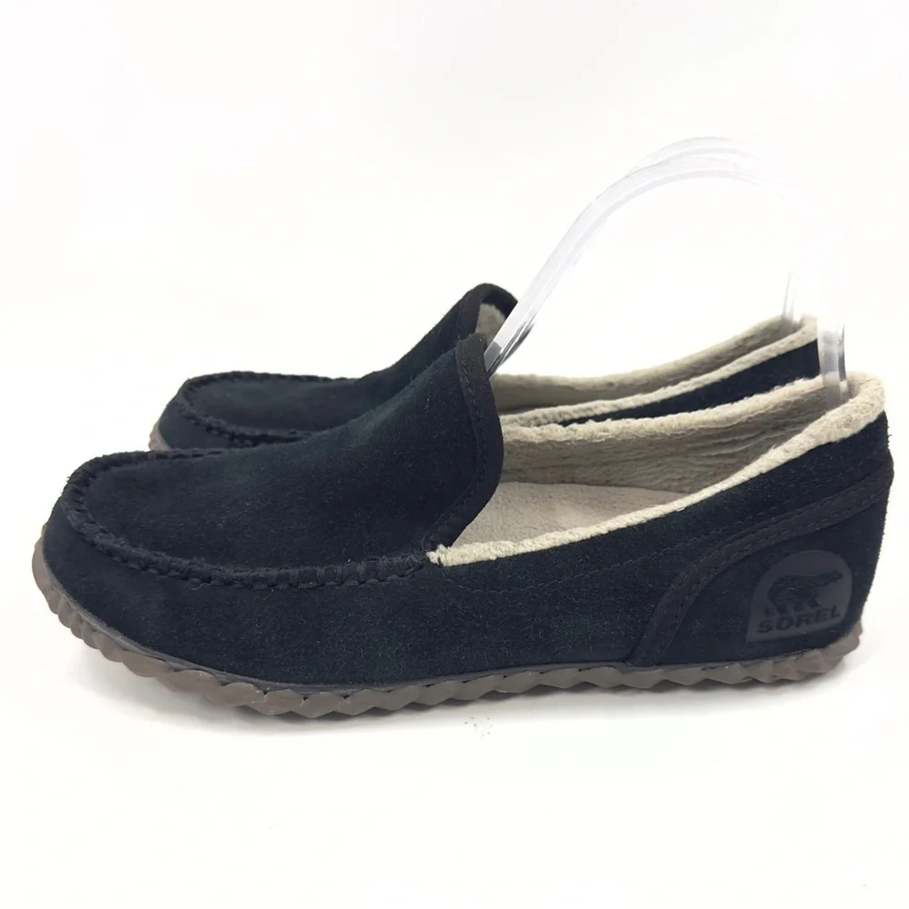 Sorel Dude Moc Slippers Mens 7 Womens 8.5 Suede Faux Fur Lined Warm Cozy Outdoor